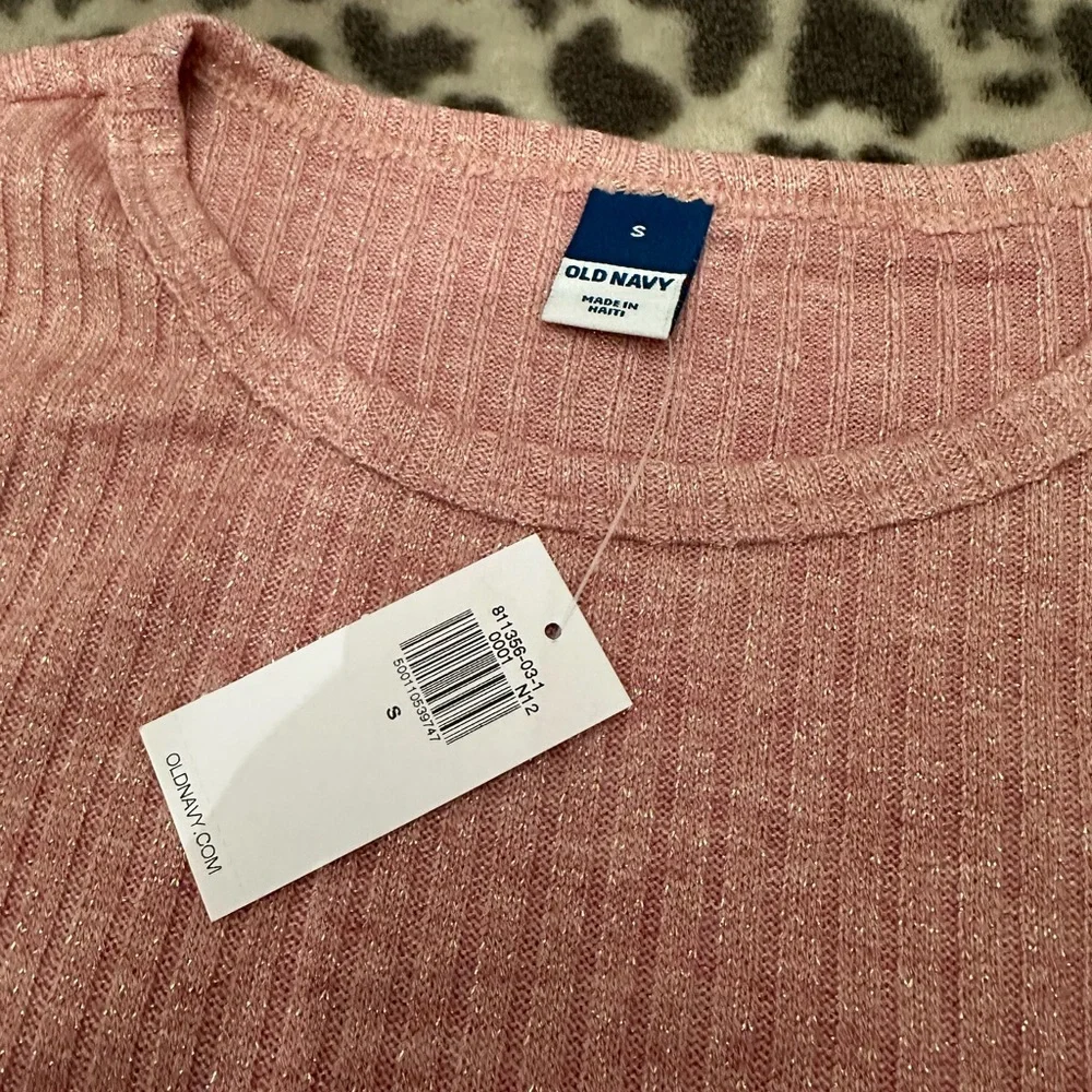 Old Navy Long Sleeve Rib-Knit Metallic T-shirt Top in Woodrose Pink Size Small - Picture 9 of 14